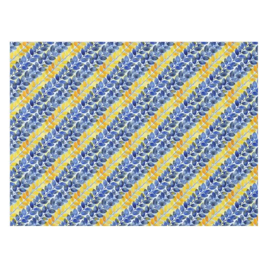 Gele en blauwe bladeren tafelkleed (Voorkant (Horizontaal))