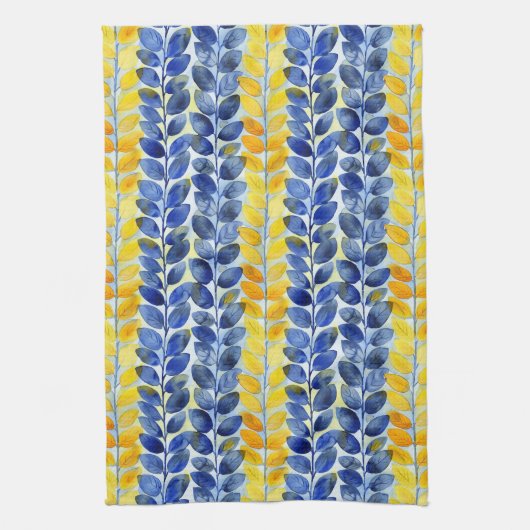 Gele en blauwe bladeren theedoek (Verticaal)