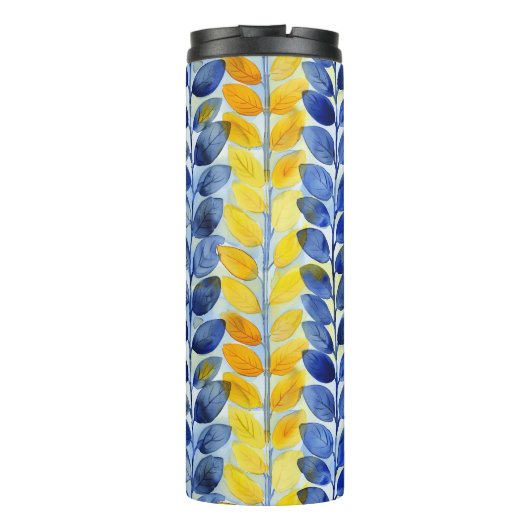 Gele en blauwe bladeren thermosbeker (Achterkant)