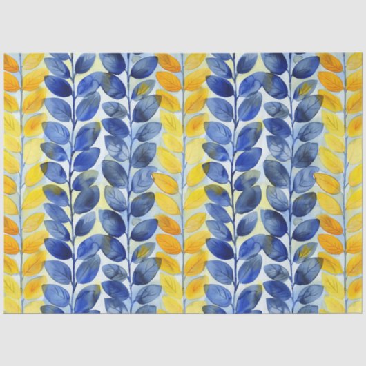 Gele en blauwe bladeren tissuepapier (Voorkant)