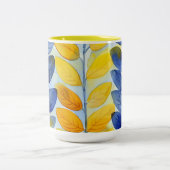Gele en blauwe bladeren tweekleurige koffiemok (Center)