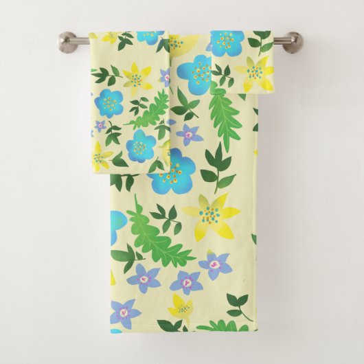Gele en blauwe bloemen bad handdoek (Insitu)
