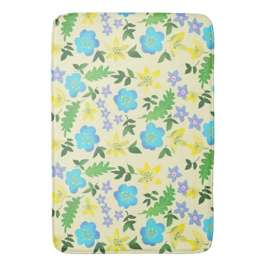 Gele en blauwe bloemen badmat (Voorkant Verticaal)
