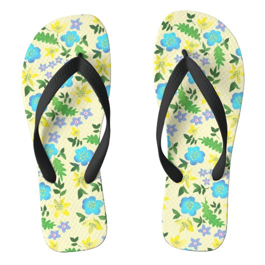 Gele en blauwe bloemen teenslippers (Voetbed)