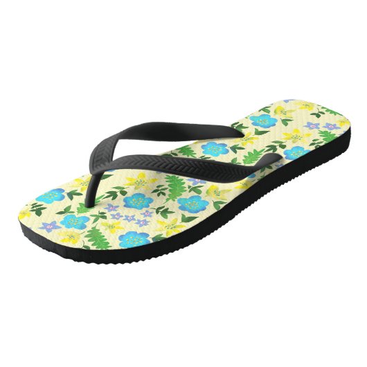 Gele en blauwe bloemen teenslippers (Schuin)