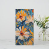 Gele en blauwe bloemenkunst feestdagenkaart (Staand voorkant)