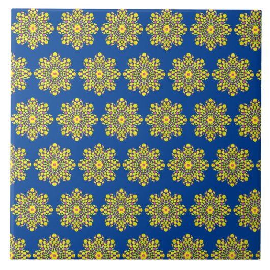 Gele en blauwe bloemenkunst tegeltje (Voorkant)