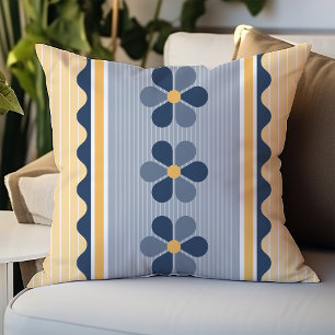 Gele en blauwe bloemgestreepte stof kussen