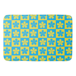 Gele en blauwe bloemige geruite plank badmat