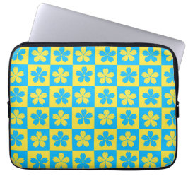 Gele en blauwe bloemige geruite plank laptop sleeve