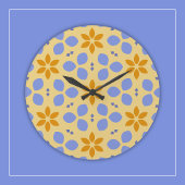 Gele en blauwe botanische bloemen op Girly Floral Grote Klok