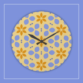 Gele en blauwe botanische bloemen op Girly Floral Grote Klok