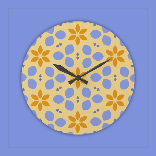 Gele en blauwe botanische bloemen op Girly Floral Grote Klok