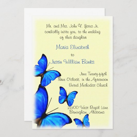 gele en blauwe bruiloft uitnodiging (Voorkant / Achterkant)