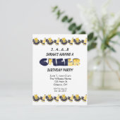 Gele en blauwe Cheerleader Birthday Uitnodiging (Staand voorkant)