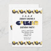 Gele en blauwe Cheerleader Birthday Uitnodiging (Voorkant / Achterkant)