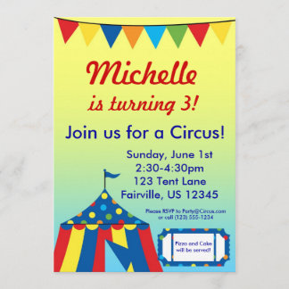 Gele en blauwe Circus Carnival Big Top Birthday Kaart