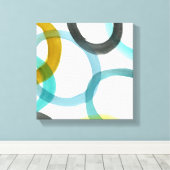 Gele en blauwe cirkels met elkaar verbinden canvas afdruk (Insitu (Houten vloer))