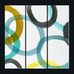 Gele en blauwe cirkels met elkaar verbinden drieluik<br><div class="desc">Een eenvoudige afdruk van het met elkaar verbinden van gele en blauwe cirkels door Megan Meagher. De witte achtergrond laat de kleuren van de cirkels pop. Koop vandaag nog uw exemplaar!</div>