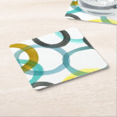 Gele en blauwe cirkels met elkaar verbinden kartonnen onderzetters (Schuin)