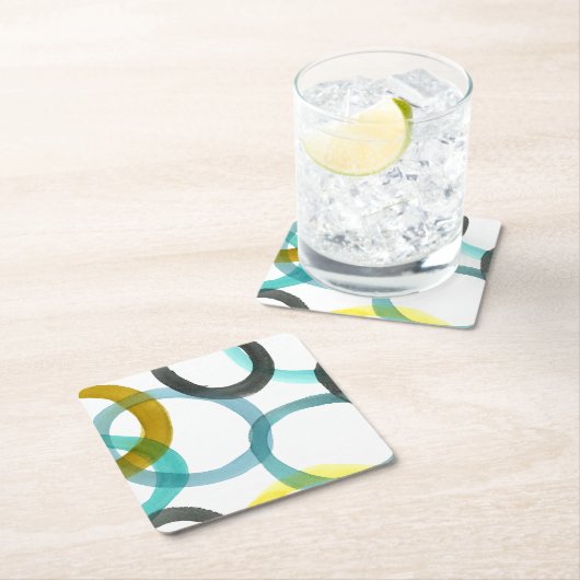 Gele en blauwe cirkels met elkaar verbinden kartonnen onderzetters (Insitu)