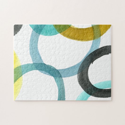 Gele en blauwe cirkels met elkaar verbinden legpuzzel (Horizontaal)