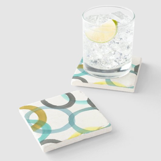 Gele en blauwe cirkels met elkaar verbinden stenen onderzetter (Zijkant)
