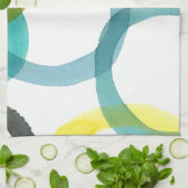 Gele en blauwe cirkels met elkaar verbinden theedoek (Gevouwen)