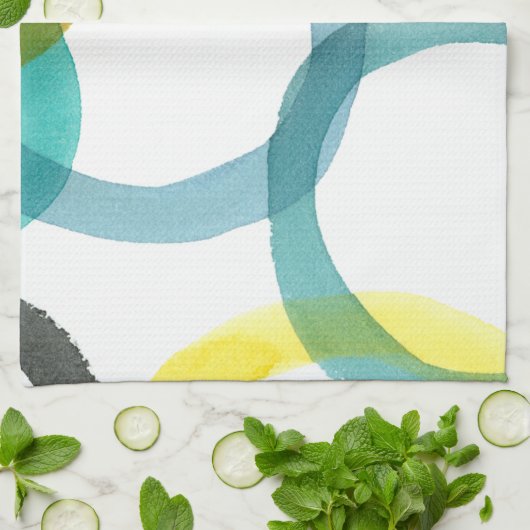 Gele en blauwe cirkels met elkaar verbinden theedoek (Gevouwen)