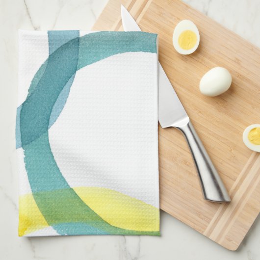 Gele en blauwe cirkels met elkaar verbinden theedoek (Quarter Fold)