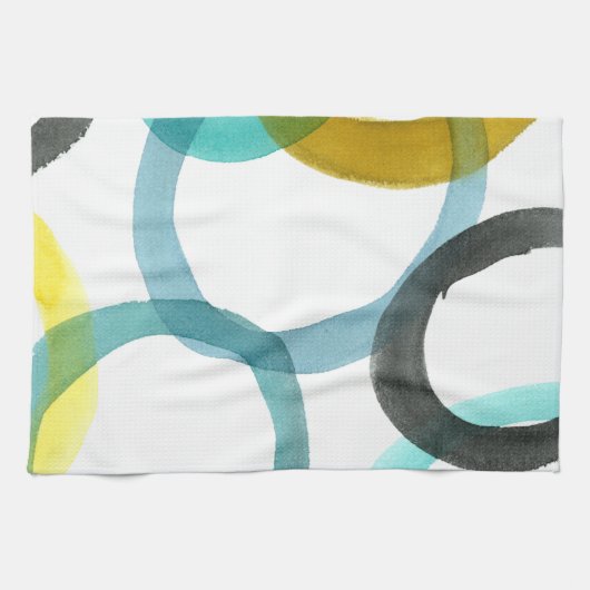 Gele en blauwe cirkels met elkaar verbinden theedoek (Horizontaal)