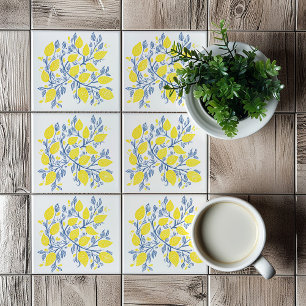 Gele en blauwe citroenwijnstokken tegel tegeltje