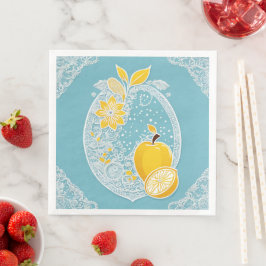 Gele en blauwe fruitpatronen AI-kunst Servet