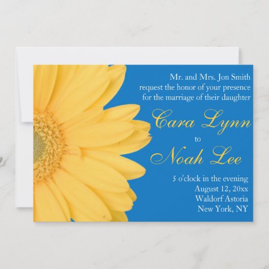 Gele en blauwe Gerber Daisy Wedding Invitation Kaart (Voorkant)