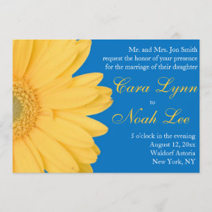 Gele en blauwe Gerber Daisy Wedding Invitation Kaart