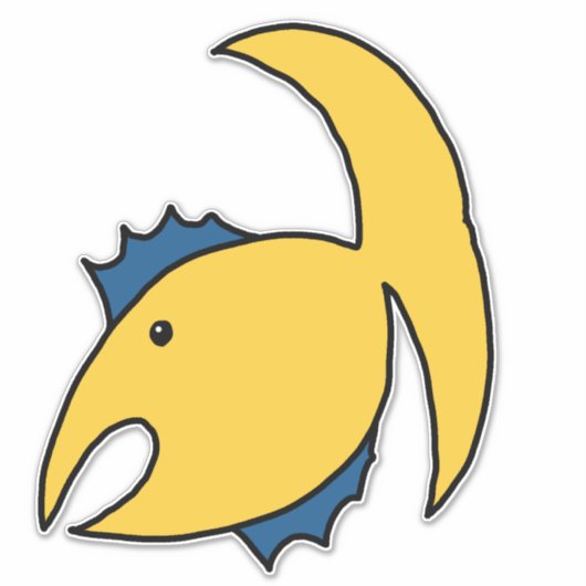 Gele en blauwe grillige vis sticker (Voorkant)