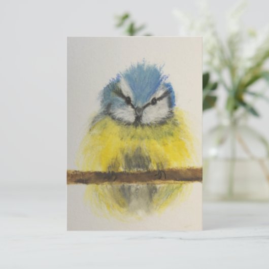 Gele en blauwe kaart voor vogels met envelop (Staand voorkant)