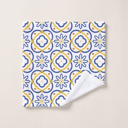 Gele en blauwe mediterrane tegels bad handdoek (Wasdoekje)