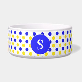 Gele en blauwe poka Dots Monogrammed Pet Bowl Voerbakje