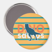 Gele en blauwe strepen dinosaurus t-rex jongens magneet (Voorkant / Achterkant)