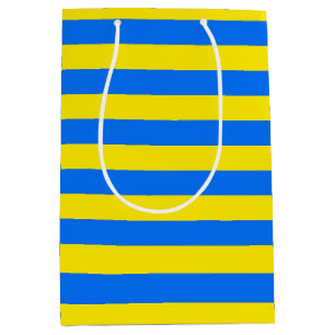 Gele en blauwe strepen medium cadeauzakje
