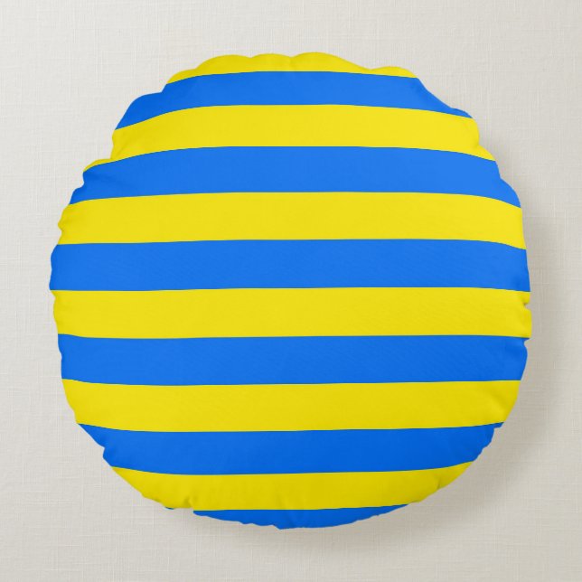 Gele en blauwe strepen rond kussen (Voorkant)