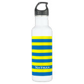 Gele en blauwe strepes, gepersonaliseerd waterfles  (Voorkant)