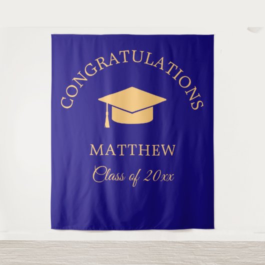 Gele en blauwe studiepoort wandkleed (Voorkant)