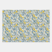 Gele en blauwe takken en bloesems inpakpapier vel (Voorkant 3)