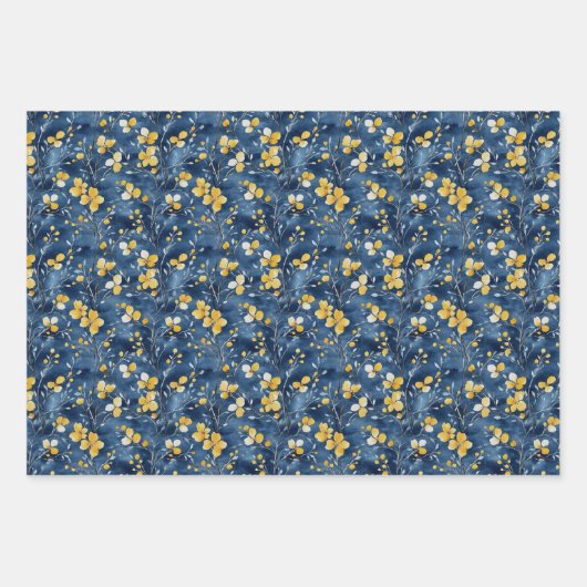 Gele en blauwe takken en bloesems inpakpapier vel (Voorkant 2)