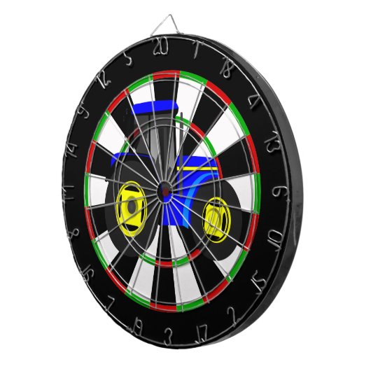 Gele en blauwe tractor dartbord (Voorkant Rechts)