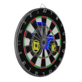 Gele en blauwe tractor dartbord (Voorkant Links)
