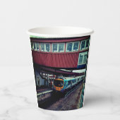 Gele en blauwe trein papieren bekers (Achterkant)