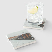 Gele en blauwe trein stenen onderzetter (Zijkant)